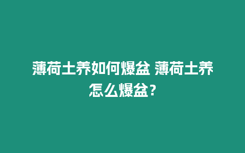 薄荷土養(yǎng)如何爆盆 薄荷土養(yǎng)怎么爆盆？