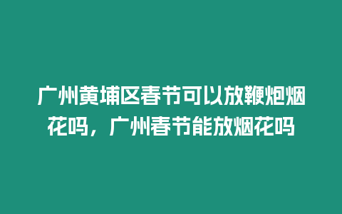 廣州黃埔區春節可以放鞭炮煙花嗎，廣州春節能放煙花嗎