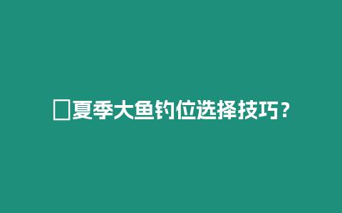 ?夏季大魚釣位選擇技巧？