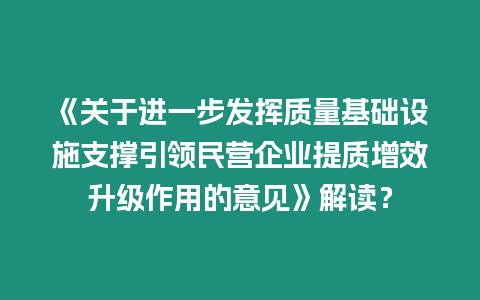 《關于進一步發揮質量基礎設施支撐引領民營企業提質增效升級作用的意見》解讀？