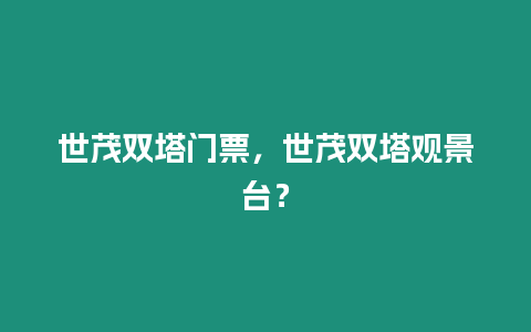 世茂雙塔門票，世茂雙塔觀景臺？