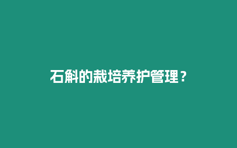 石斛的栽培養(yǎng)護(hù)管理？