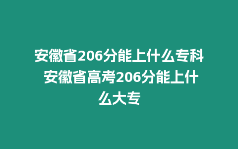 安徽省206分能上什么專科 安徽省高考206分能上什么大專