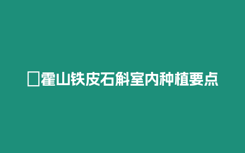 ?霍山鐵皮石斛室內種植要點