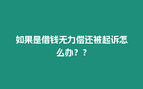 如果是借錢無(wú)力償還被起訴怎么辦？？