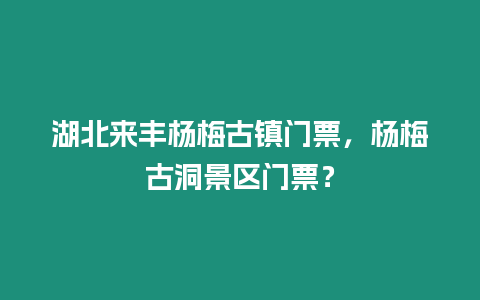 湖北來豐楊梅古鎮門票，楊梅古洞景區門票？