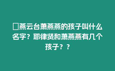 ?燕云臺蕭燕燕的孩子叫什么名字？耶律賢和蕭燕燕有幾個孩子？？