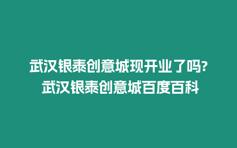 武漢銀泰創意城現開業了嗎? 武漢銀泰創意城百度百科