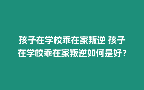 孩子在學校乖在家叛逆 孩子在學校乖在家叛逆如何是好？