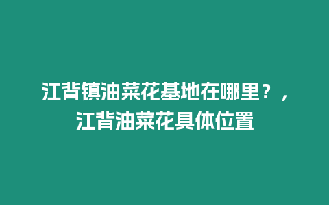 江背鎮油菜花基地在哪里？，江背油菜花具體位置