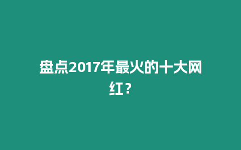 盤點2017年最火的十大網紅？