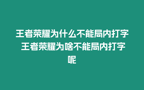 王者榮耀為什么不能局內打字 王者榮耀為啥不能局內打字呢