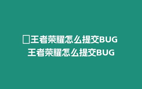 ?王者榮耀怎么提交BUG 王者榮耀怎么提交BUG