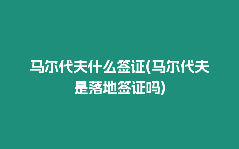 馬爾代夫什么簽證(馬爾代夫是落地簽證嗎)