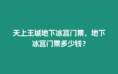 天上王城地下冰宮門票，地下冰宮門票多少錢？