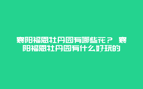 襄陽福恩牡丹園有哪些花？ 襄陽福恩牡丹園有什么好玩的