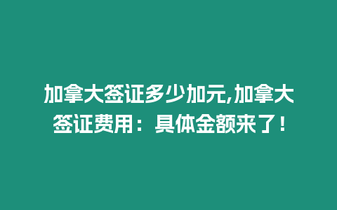 加拿大簽證多少加元,加拿大簽證費用：具體金額來了！