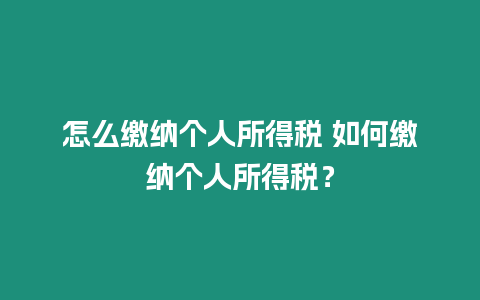 怎么繳納個人所得稅 如何繳納個人所得稅？