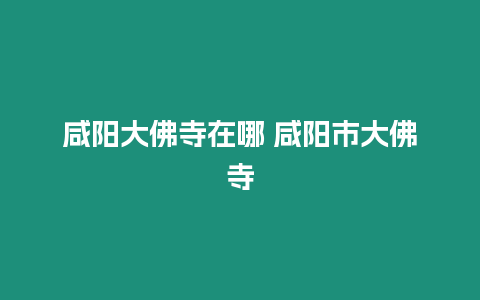 咸陽大佛寺在哪 咸陽市大佛寺