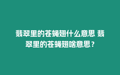 翡翠里的蒼蠅翅什么意思 翡翠里的蒼蠅翅啥意思？