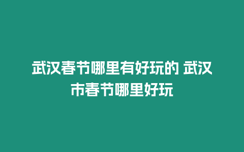 武漢春節(jié)哪里有好玩的 武漢市春節(jié)哪里好玩