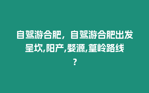 自駕游合肥，自駕游合肥出發呈坎,陽產,婺源,篁嶺路線？