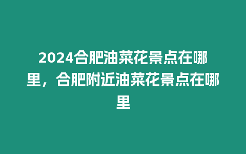 2024合肥油菜花景點在哪里，合肥附近油菜花景點在哪里