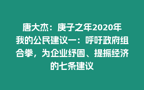 唐大杰：庚子之年2020年我的公民建議一：呼吁政府組合拳，為企業(yè)紓困、提振經(jīng)濟的七條建議