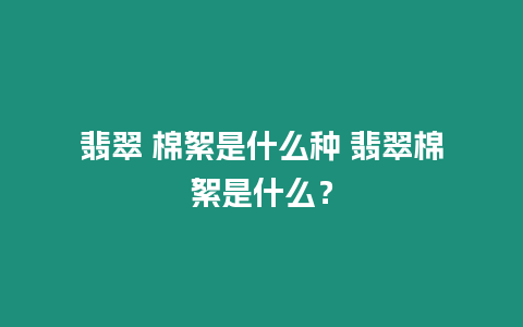 翡翠 棉絮是什么種 翡翠棉絮是什么？