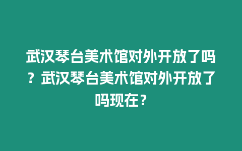 武漢琴臺美術館對外開放了嗎？武漢琴臺美術館對外開放了嗎現在？