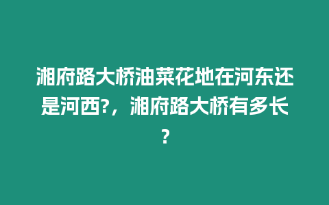 湘府路大橋油菜花地在河東還是河西?，湘府路大橋有多長？