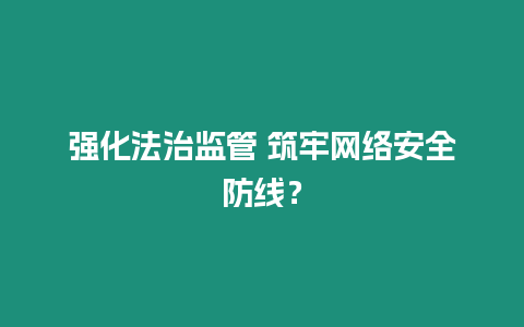 強化法治監管 筑牢網絡安全防線？