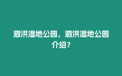 泗洪濕地公園，泗洪濕地公園介紹？