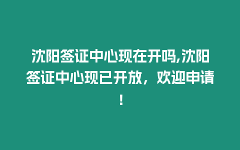 沈陽簽證中心現在開嗎,沈陽簽證中心現已開放，歡迎申請！