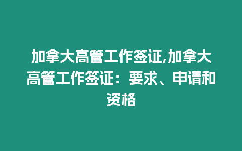 加拿大高管工作簽證,加拿大高管工作簽證：要求、申請和資格