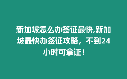 新加坡怎么辦簽證最快,新加坡最快辦簽證攻略，不到24小時可拿證！