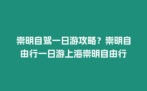 崇明自駕一日游攻略？崇明自由行一日游上海崇明自由行