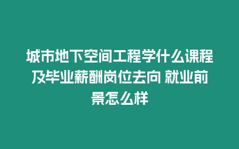 城市地下空間工程學(xué)什么課程及畢業(yè)薪酬崗位去向 就業(yè)前景怎么樣