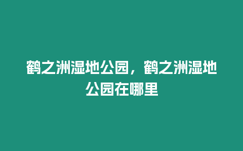 鶴之洲濕地公園，鶴之洲濕地公園在哪里