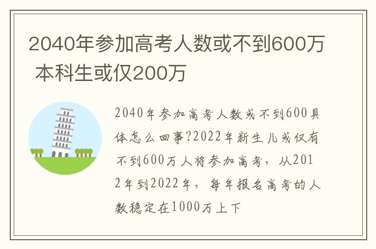 2040年參加高考人數或不到600萬 本科生或僅200萬