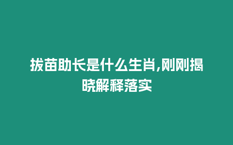 拔苗助長是什么生肖,剛剛揭曉解釋落實