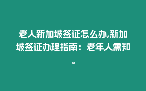 老人新加坡簽證怎么辦,新加坡簽證辦理指南：老年人需知。