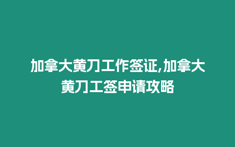 加拿大黃刀工作簽證,加拿大黃刀工簽申請攻略