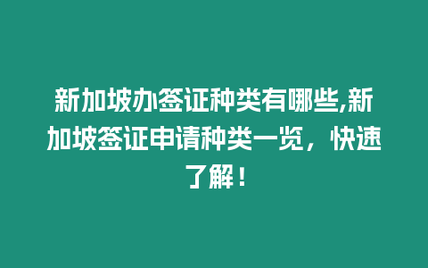 新加坡辦簽證種類有哪些,新加坡簽證申請(qǐng)種類一覽，快速了解！