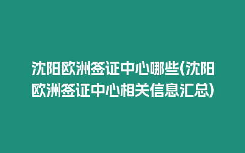 沈陽歐洲簽證中心哪些(沈陽歐洲簽證中心相關信息匯總)