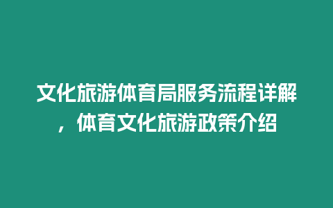 文化旅游體育局服務流程詳解，體育文化旅游政策介紹