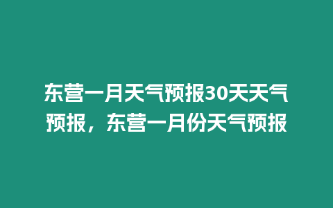 東營一月天氣預報30天天氣預報，東營一月份天氣預報