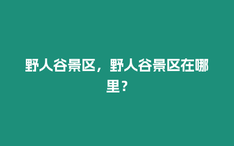 野人谷景區，野人谷景區在哪里？