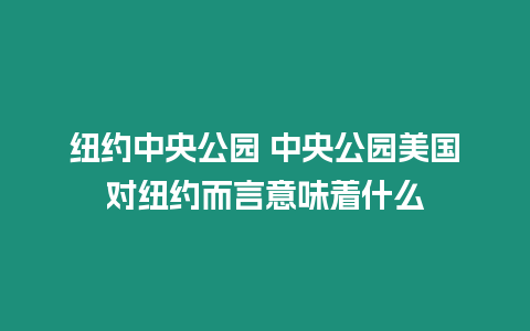 紐約中央公園 中央公園美國對紐約而言意味著什么