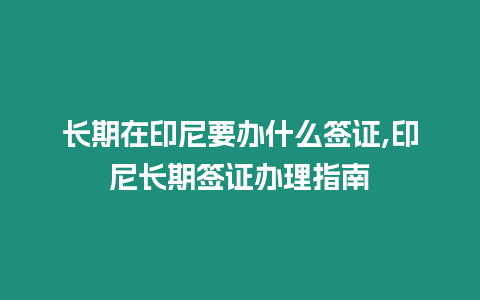 長期在印尼要辦什么簽證,印尼長期簽證辦理指南